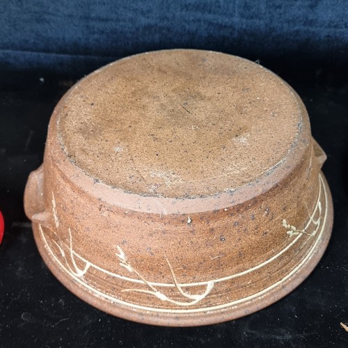 219 - A large stoneware lidded pot with a Glazed painted interior. Super quality heavy piece.