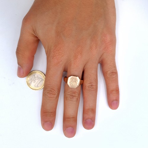 549 - A vintage nine carat gold 375 initialed signet ring. Size R. Weight 3 grams. (ring resized).