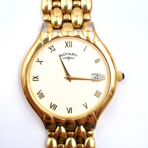 571 - A vintage gold plated Rotary watch with a Roman numeral dial and date just with original metal brace... 