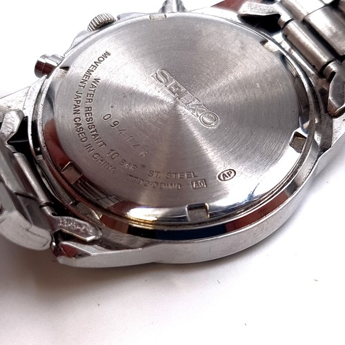 597 - A SEIKO large face chronograph wrist watch. Water resistant to 100m with original Seiko bracelet. We... 