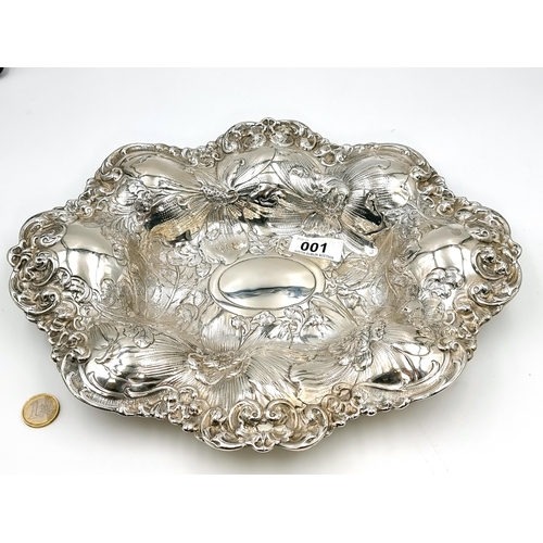 1 - Super Star lot : A substantial very large  scalloped design sterling silver tray set with Repoussé d... 