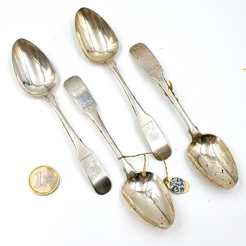 19 - A collection of four fiddle pattern handle Irish silver spoons hallmarked Dublin - 1810. Total weigh... 