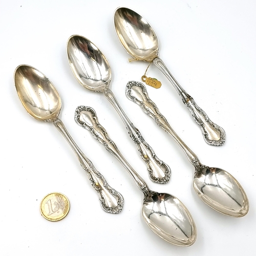 20 - A collection of six silver teaspoons. Length of spoons - 14 cms. Weight - 159 grams.