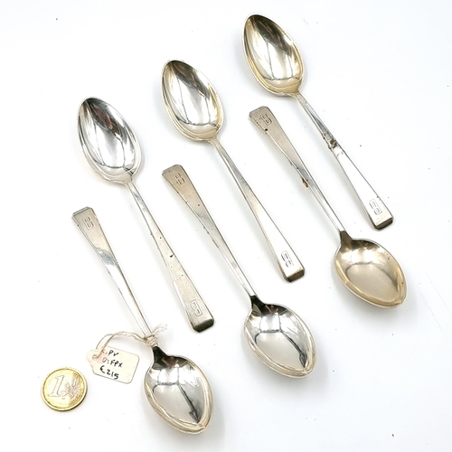 22 - Star Lot : A collection of six sterling silver dessert spoons hallmarked Birmingham. Length - 15 cms... 