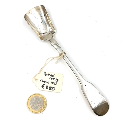 24 - A most attractive fiddle pattern handle caddy spoon hallmarked Dublin - 1882. Length - 15 cms. Weigh... 