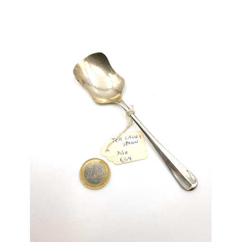 26 - A sterling silver hallmarked Sheffield tea caddy spoon set with scalloped edge bowl. length - 14 cms... 