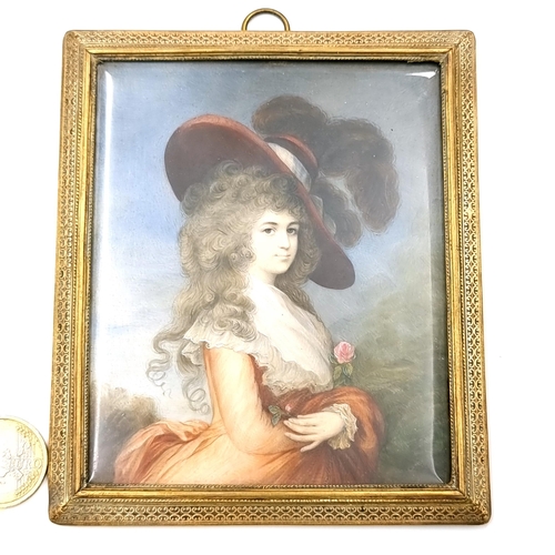 36 - Star Lot : A fabulous antique hand painted miniature portraiture depicting Georgiana Duchess of Devo... 