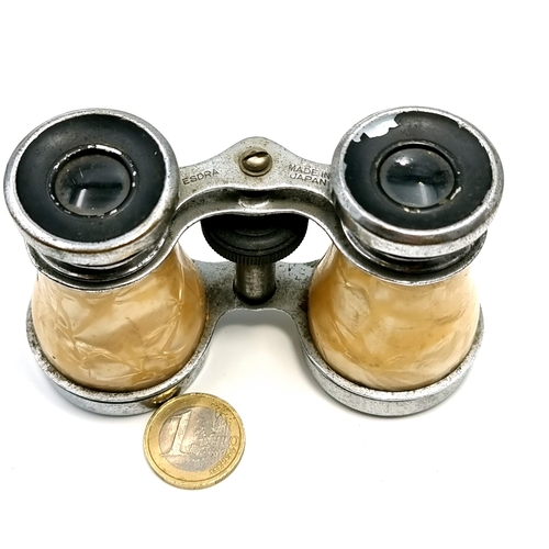 45 - A pearlised opera glasses. Set with stainless steel detailing. Maker - ESORA. Made in Japan.