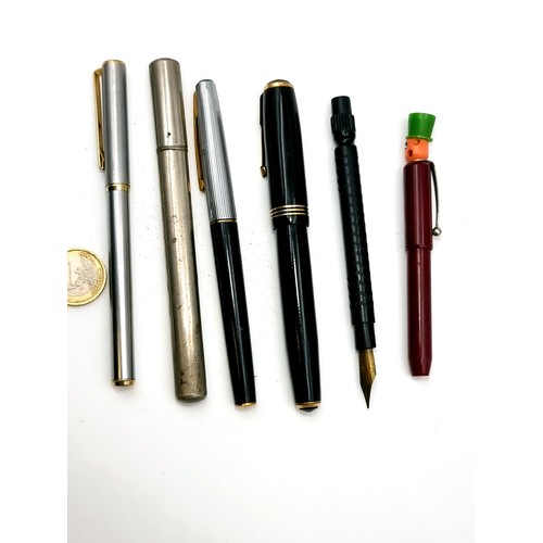 58 - A collection of vintage pens consisting of Waterman & Parker examples. Also, a thermometer in metal ... 