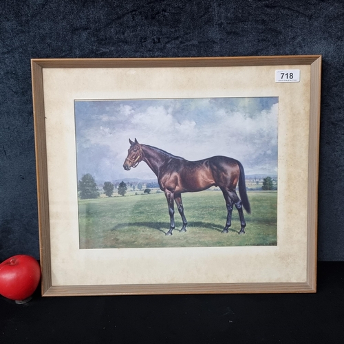 718 - A vintage print of a Richard Stone Reeves equine painting. Features a fine Thoroughbred race horse. ... 