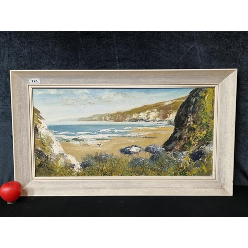 723 - Star Lot: A fantastic original oil on canvas painting featuring a coastal landscape with clear water... 