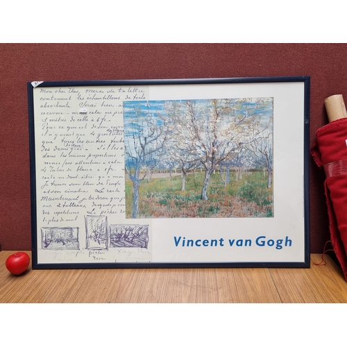 811 - A large print of a Vincent Van Gogh painting titled 'The Pink Orchard' along with a print of his Let... 