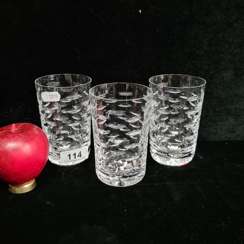 114 - Three fab Waterford Crystal tall tumbler glasses in a nice contemporary pattern. All in good conditi... 