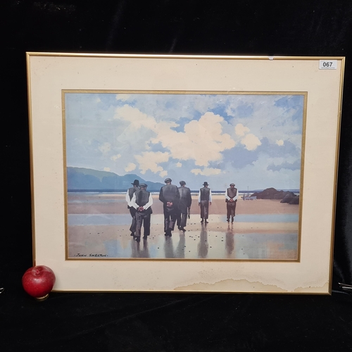 67 - A high quality large print of a John Skelton painting titled 'Men of Arran'. Housed in a gilt frame ... 