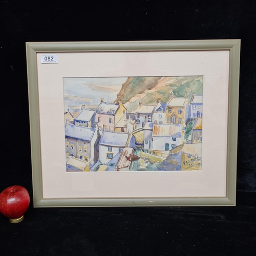 82 - A delightful original watercolour on paper painting. Features a bay scene with perched houses. Rende... 