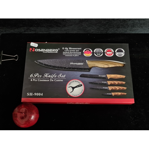 99 - A Rosenberg six piece chef knife set, non stick, marble coated.