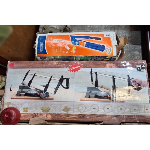 756 - A 600mm miter saw and a Draper 500cc grease gun. Both in original boxes.