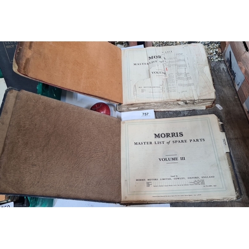 757 - Two books of Morris Motors Master List of Spare Parts, Volumes II and III. Issued by Morris Motors L... 