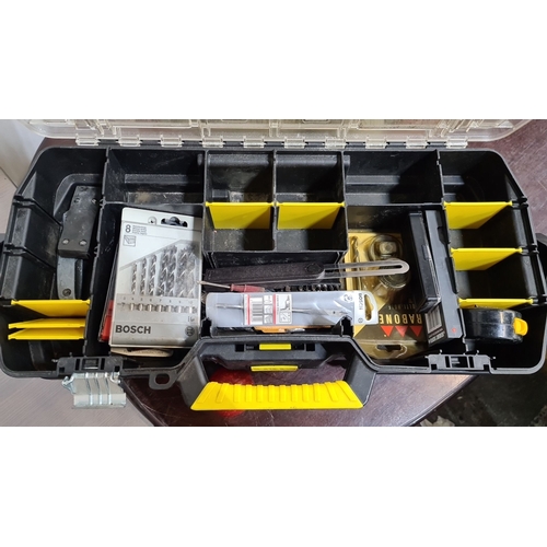 765 - A 2-in-1 Tool Tote and Organizer, includes Bosch drill bit set and assorted tools. Clear top with or... 