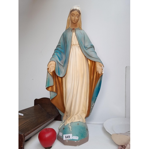 649 - A heavy tall cast religious figure of Mary.