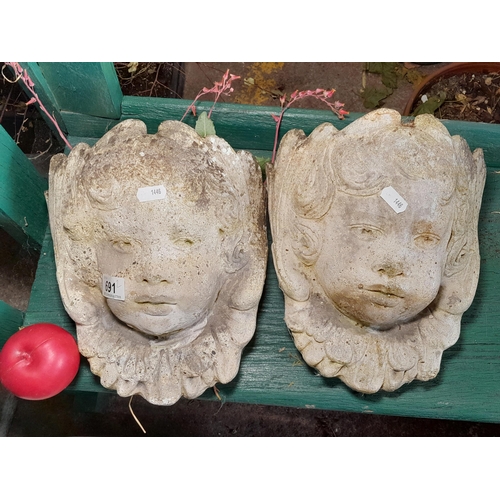 691 - Star Lot : A pair of super wall mounted  Baroque style angel wall mounted garden pots / planters.