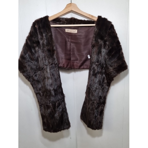 834 - David Vard fur shrug, rich brown color, silk-lined, labelled 