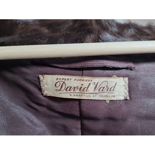 834 - David Vard fur shrug, rich brown color, silk-lined, labelled 