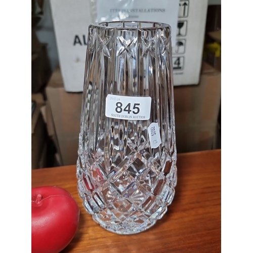 845 - Waterford crystal vase with intricate diamond-cut design, marked with 