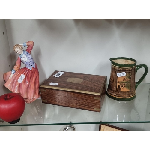 859 - Two Royal Doulton pieces including an antique jug, along with a handmade wooden box with brass accen... 