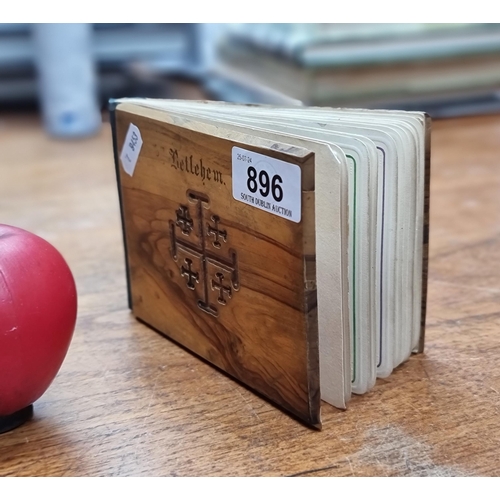 896 - A lovely wooden covered book titled 'Flowers from the Holy Land, In remembrance of the British Army ... 