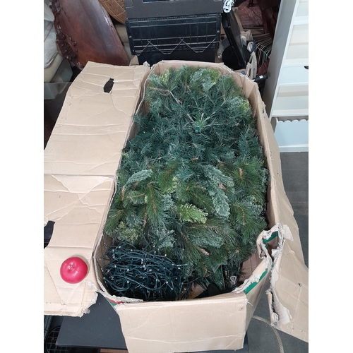 947 - A high quality American made realistic  7.3ft Christmas tree in original box with LED string lights ... 