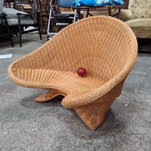 782 - Mid-Century Modern natural woven lotus wicker chair, featuring a unique sculptural design. This piec... 