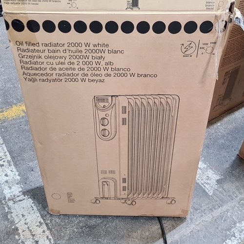 795 - Three As new Oil-filled radiator, 2000W, white. Comes with original packaging. Adjustable thermostat... 