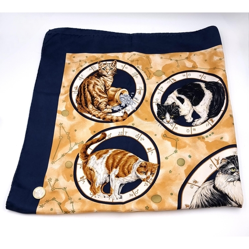 1024 - A sweet Silke square  neck scarf featuring Astrology stars and charts and cats..