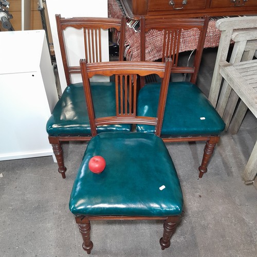 966 - Three early 19th century dining chairs with slat back and traditional webbed upholstery covered by t... 