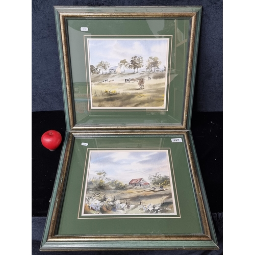 1075 - Star Lot: Ronnie Moore (Irish) A pair of serene 'Ronnie Moore' watercolour on paper paintings. Both ... 