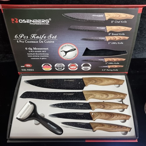 99 - A Rosenberg six piece chef knife set, non stick, marble coated.