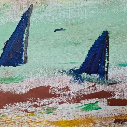 736 - Star Lot: A massive energetic oil on board painting. Features sailing boats in an abstract style. Re... 