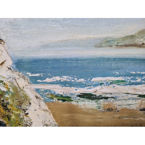 723 - Star Lot: A fantastic original oil on canvas painting featuring a coastal landscape with clear water... 