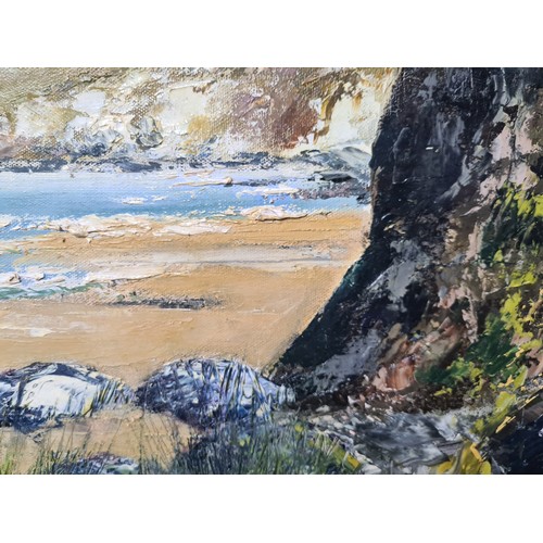 723 - Star Lot: A fantastic original oil on canvas painting featuring a coastal landscape with clear water... 