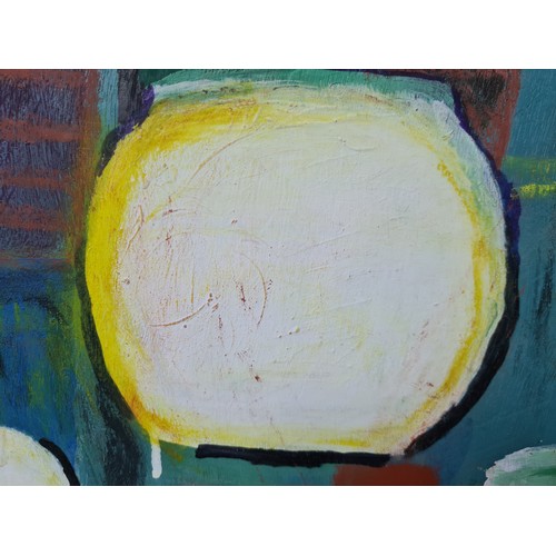 729 - Star Lot: A lively original oil on board painting. Features a still life study of vases in abstract ... 