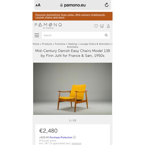 785 - Star lot : Pair of fabulous. Mid-Century Modern armchairs after the 1950,s designer finn juhl for fr... 