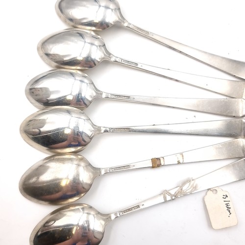 22 - Star Lot : A collection of six sterling silver dessert spoons hallmarked Birmingham. Length - 15 cms... 