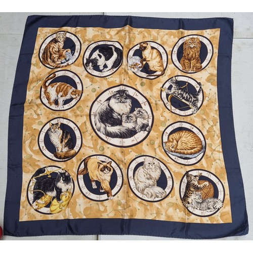 1024 - A sweet Silke square  neck scarf featuring Astrology stars and charts and cats..