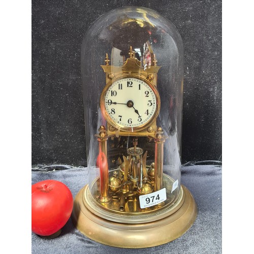 974 - Star lot : A fabulous vintage brass pendulum clock by Jahresuhrenfabrik Triberg Germany with origina... 