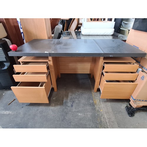 946 - Star Lot : A superb Habitat large oak and well constructed office desk boasting drawers to either si... 