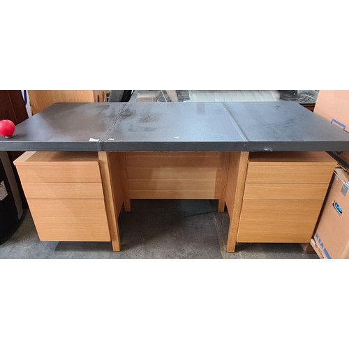 946 - Star Lot : A superb Habitat large oak and well constructed office desk boasting drawers to either si... 