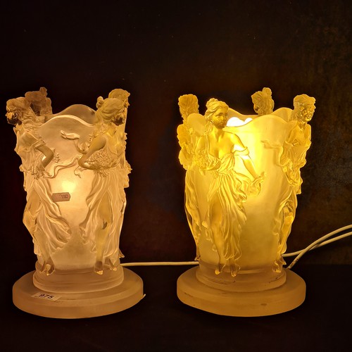 975 - Star lot : A pair of stunning and elegant French Lalique style table top lamps. heavy very good qual... 