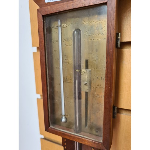 986 - Star lot : A  georgian stick  barometer by A. marinon & co  with checkered string inlay and hinged g... 