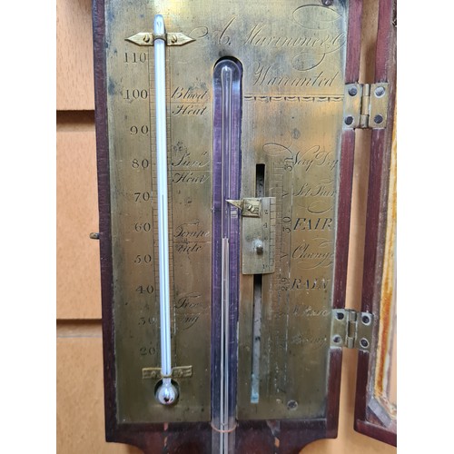 986 - Star lot : A  georgian stick  barometer by A. marinon & co  with checkered string inlay and hinged g... 